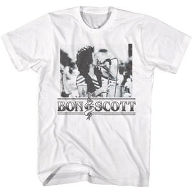Bon Scott-Bon Scott Singing With Microphone-White Adult S/S T-Shirt - White