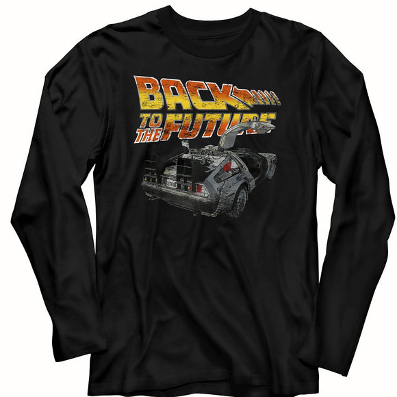 Back To The Future-Btf Car-Black Adult L/S T-Shirt - Black