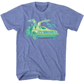 Back To The Future-Car Chillin-Light Blue Heather Adult S/S T-Shirt - Light Blue Heather