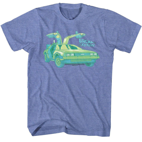 Back To The Future-Car Chillin-Light Blue Heather Adult S/S T-Shirt - Light Blue Heather