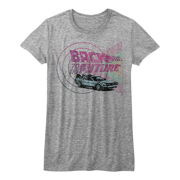 Back To The Future-Time Machines And Shapes-Athletic Heather Ladies S/S T-Shirt - Athletic Heather