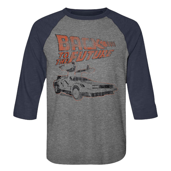 Back To The Future-My Other Ride-Premium Heather/Vintage Navy Adult 3/4 Sleeve Raglan-S - Premium Heather/Vintage Navy