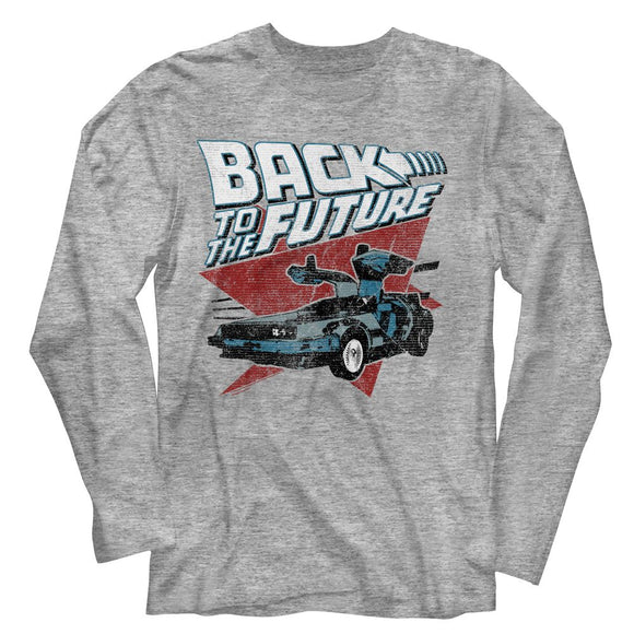 Back To The Future-Logo Traingle Car-Gray Heather Adult L/S T-Shirt - Gray Heather