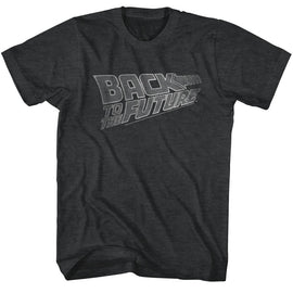 Back To The Future-Logo White-Black Heather Adult S/S T-Shirt - Black Heather