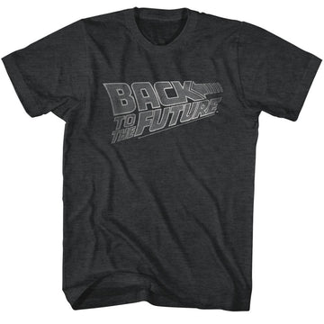 Back To The Future-Logo White-Black Heather Adult S/S T-Shirt - Black Heather