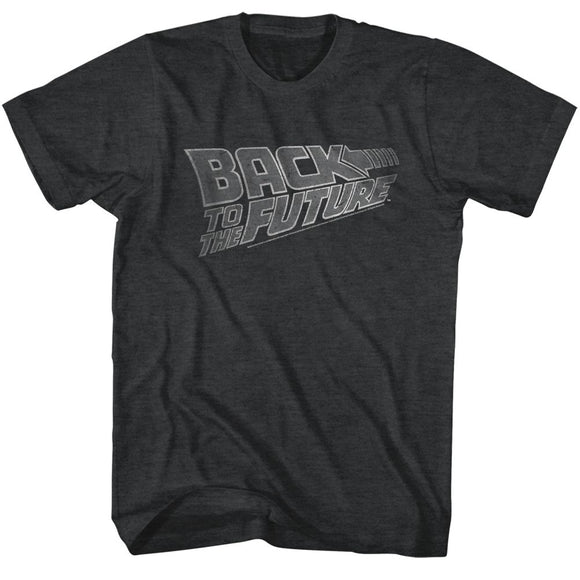 Back To The Future-Logo White-Black Heather Adult S/S T-Shirt - Black Heather