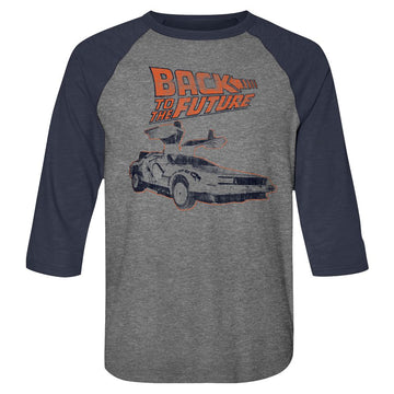 Back To The Future-Rework-Premium Heather/Vintage Navy Adult 3/4 Sleeve Raglan-S - Premium Heather/Vintage Navy