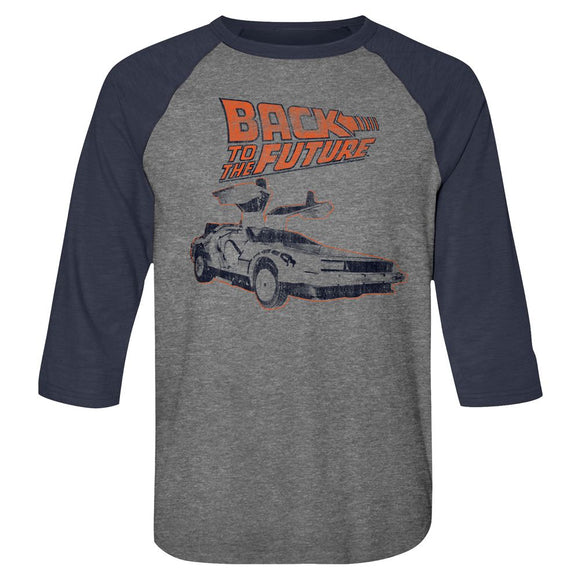 Back To The Future-Rework-Premium Heather/Vintage Navy Adult 3/4 Sleeve Raglan-S - Premium Heather/Vintage Navy