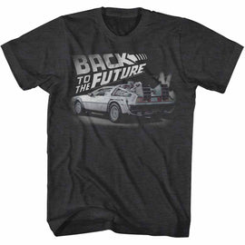 Back To The Future-Faded Bttf-Black Heather Adult S/S T-Shirt - Black Heather