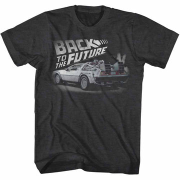 Back To The Future-Faded Bttf-Black Heather Adult S/S T-Shirt - Black Heather