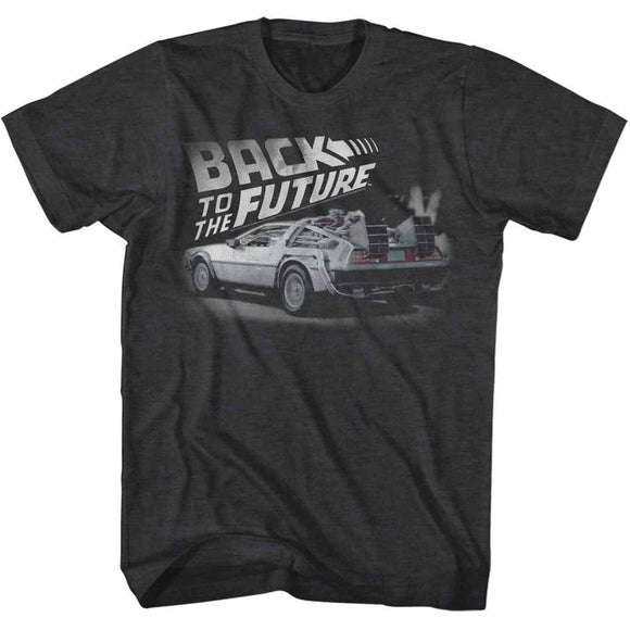 Back To The Future-Faded Bttf-Black Heather Adult S/S T-Shirt - Black Heather