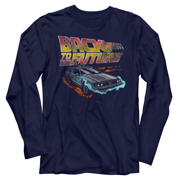Back To The Future-Future-Navy Adult L/S T-Shirt - Navy