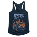 Back To The Future-Back To The Future Flames-Midnight Navy Ladies Racerback-S - Midnight Navy