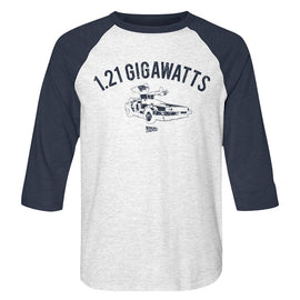 Back To The Future-121 Gw-White Heather/Vintage Navy Adult 3/4 Sleeve Raglan-S - White Heather/Vintage Navy