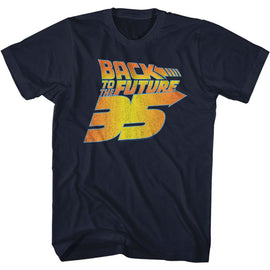 Back To The Future-Bttf 35Th Distressed-Navy Adult S/S T-Shirt - Navy