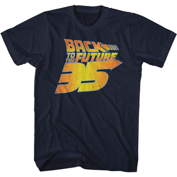 Back To The Future-Bttf 35Th Distressed-Navy Adult S/S T-Shirt - Navy