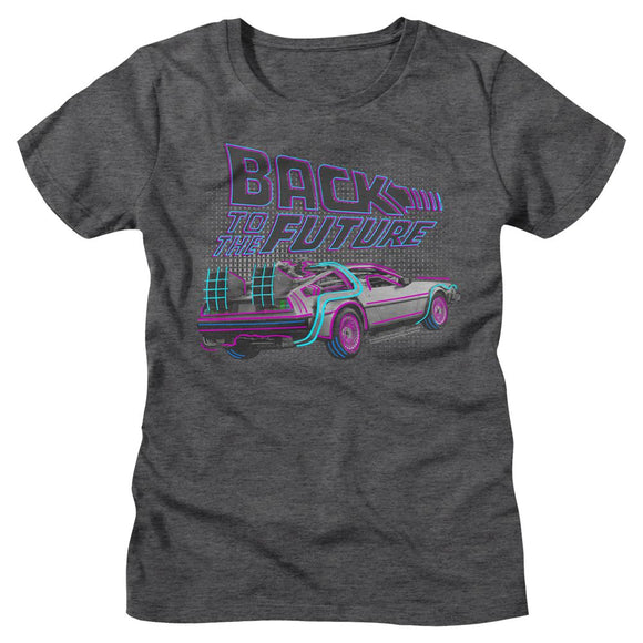 Back To The Future-High Lights-Dark Gray Heather Ladies S/S T-Shirt - Dark Gray Heather