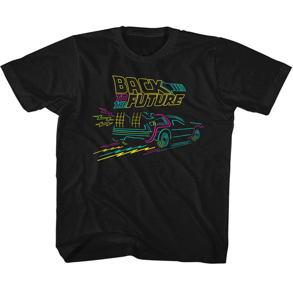 Back To The Future-Neonfuture-Black Youth S/S T-Shirt (7-8) - Black