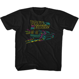 Back To The Future-Neonfuture-Black Youth S/S T-Shirt-Xs (5-6) - Black