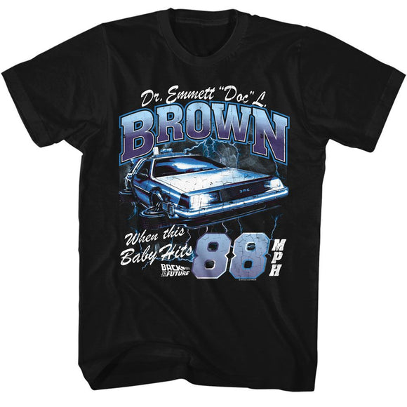 Back To The Future-Back To The Future Doc Brown Lightning-Black Adult S/S T-Shirt - Black