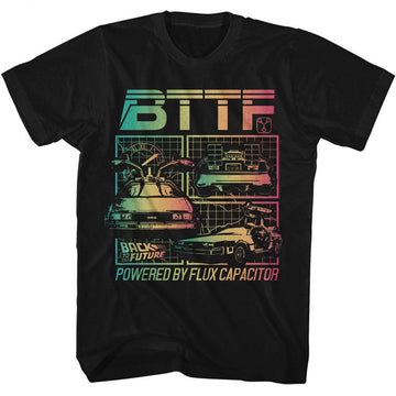 Back To The Future-Back To The Future Powered By Flux Capacitor-Black Adult S/S T-Shirt - Black