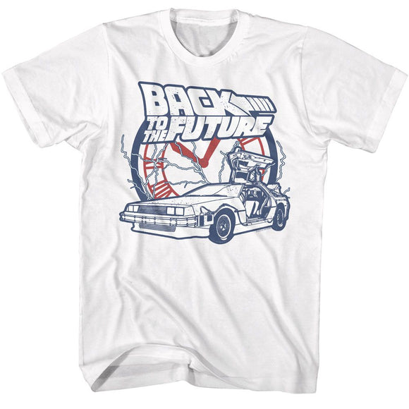 Back To The Future-Back To The Future Clock And Lightning-White Adult S/S T-Shirt - White