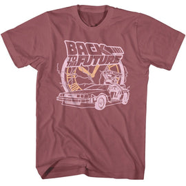 Back To The Future-Bttf Clock And Lightning-Rouge Adult S/S T-Shirt - Rouge