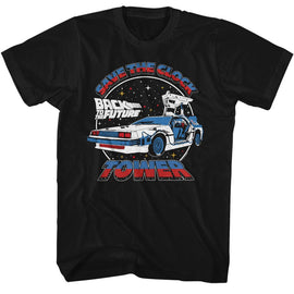 Back To The Future-Bttf Clock Tower Split Color-Black Adult S/S T-Shirt - Black