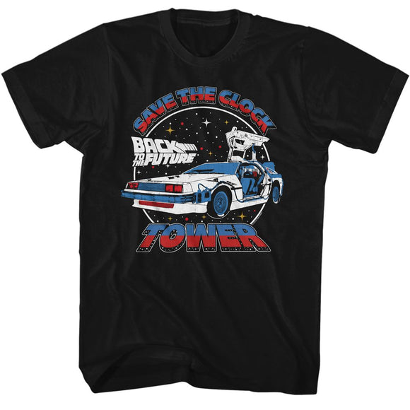 Back To The Future-Bttf Clock Tower Split Color-Black Adult S/S T-Shirt - Black
