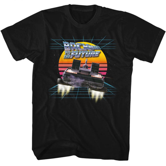 Back To The Future-Bttf Into The Retro Sunset-Black Adult S/S T-Shirt - Black