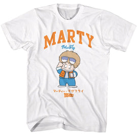 Back To The Future-Bttf Marty Mcfly Cartoon-White Adult S/S T-Shirt - White