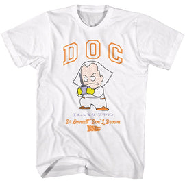 Back To The Future-Bttf Doc Cartoon Character-White Adult S/S T-Shirt - White