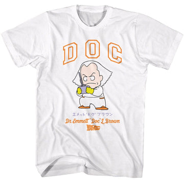 Back To The Future-Bttf Doc Cartoon Character-White Adult S/S T-Shirt - White