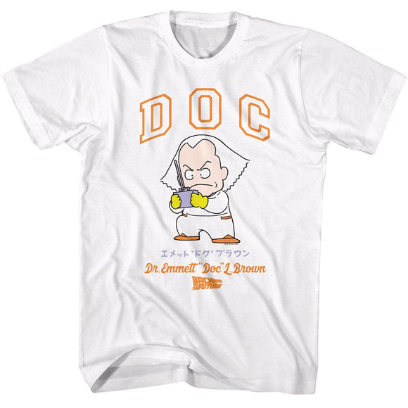 Back To The Future-Bttf Doc Cartoon Character-White Adult S/S T-Shirt - White
