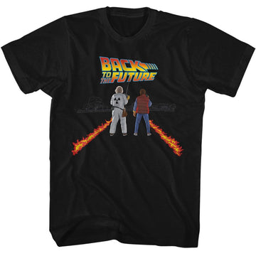 Back To The Future-Bttf Fire Streaks-Black Adult S/S T-Shirt - Black