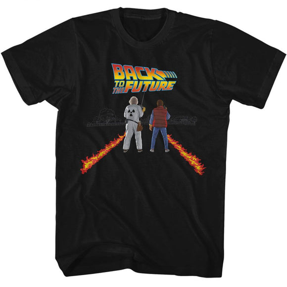 Back To The Future-Bttf Fire Streaks-Black Adult S/S T-Shirt - Black