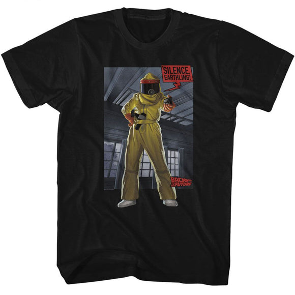 Back To The Future-Bttf Silence Earthling-Black Adult S/S T-Shirt - Black
