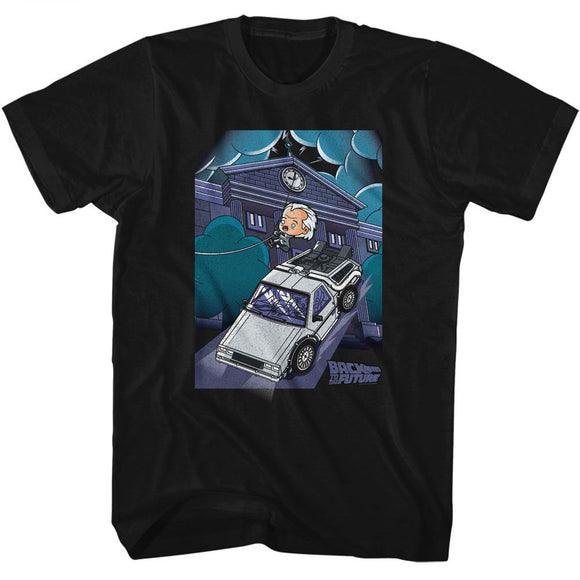 Back To The Future-Bttf Cute Cartoon Doc And Clock Tower-Black Adult S/S T-Shirt - Black