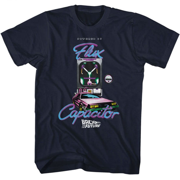 Back To The Future-Bttf Powered By Flux Capacitor-Navy Adult S/S T-Shirt - Navy