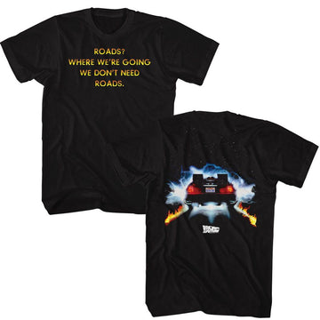 Back To The Future-Bttf Roads Front And Back 2-Black Adult S/S T-Shirt ***F&B***-S - Black