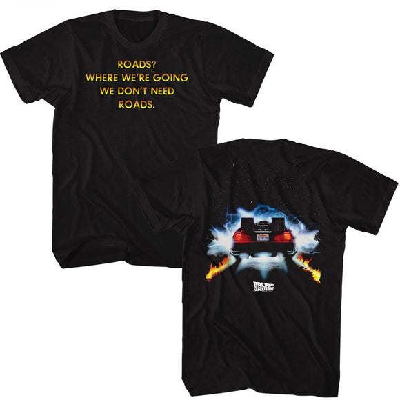 Back To The Future-Bttf Roads Front And Back 2-Black Adult S/S T-Shirt ***F&B***-S - Black