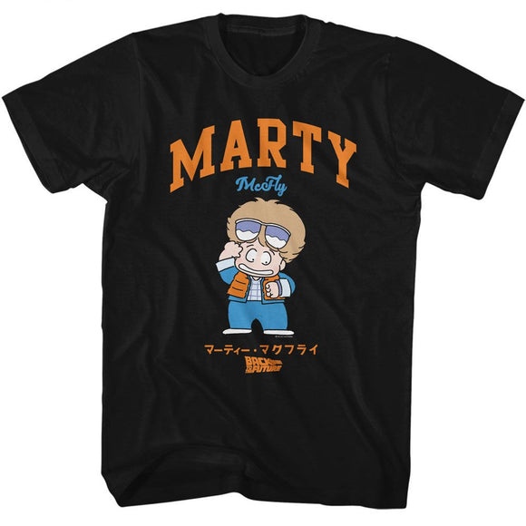 Back To The Future-Bttf Marty Cartoon Character-Black Adult S/S T-Shirt - Black