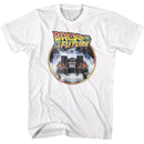 Back To The Future-Bttf Logo And Car Circle-White Adult S/S T-Shirt - White