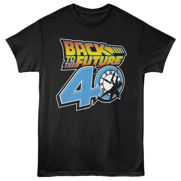 Back To The Future-Bttf 40Th Logo-Black Adult S/S T-Shirt - Black