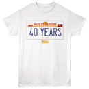 Back To The Future-Bttf 40 Years Plate-White Adult S/S T-Shirt - White