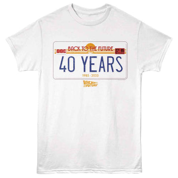 Back To The Future-Bttf 40 Years Plate-White Adult S/S T-Shirt - White