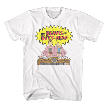 Beavis And Butthead-Watching TV-White Adult S/S T-Shirt - White