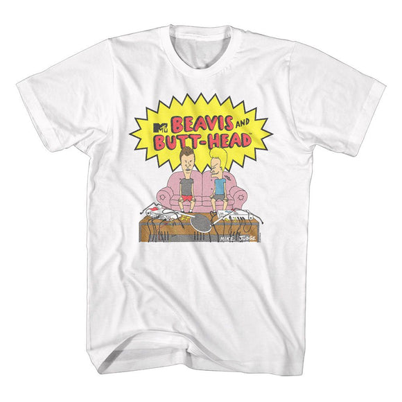 Beavis And Butthead-Watching TV-White Adult S/S T-Shirt - White