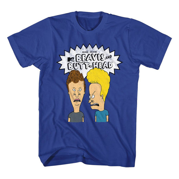Beavis And Butthead-The Boys And Logo-Royal Adult S/S T-Shirt - Royal