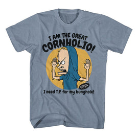 Beavis And Butthead-The Great Cornholio-Vintage Indigo Heather Adult S/S T-Shirt - Indigo Heather